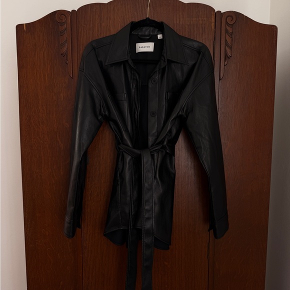 Babaton Vegan Leather Short Jacket with Belt - Picture 3 of 4
